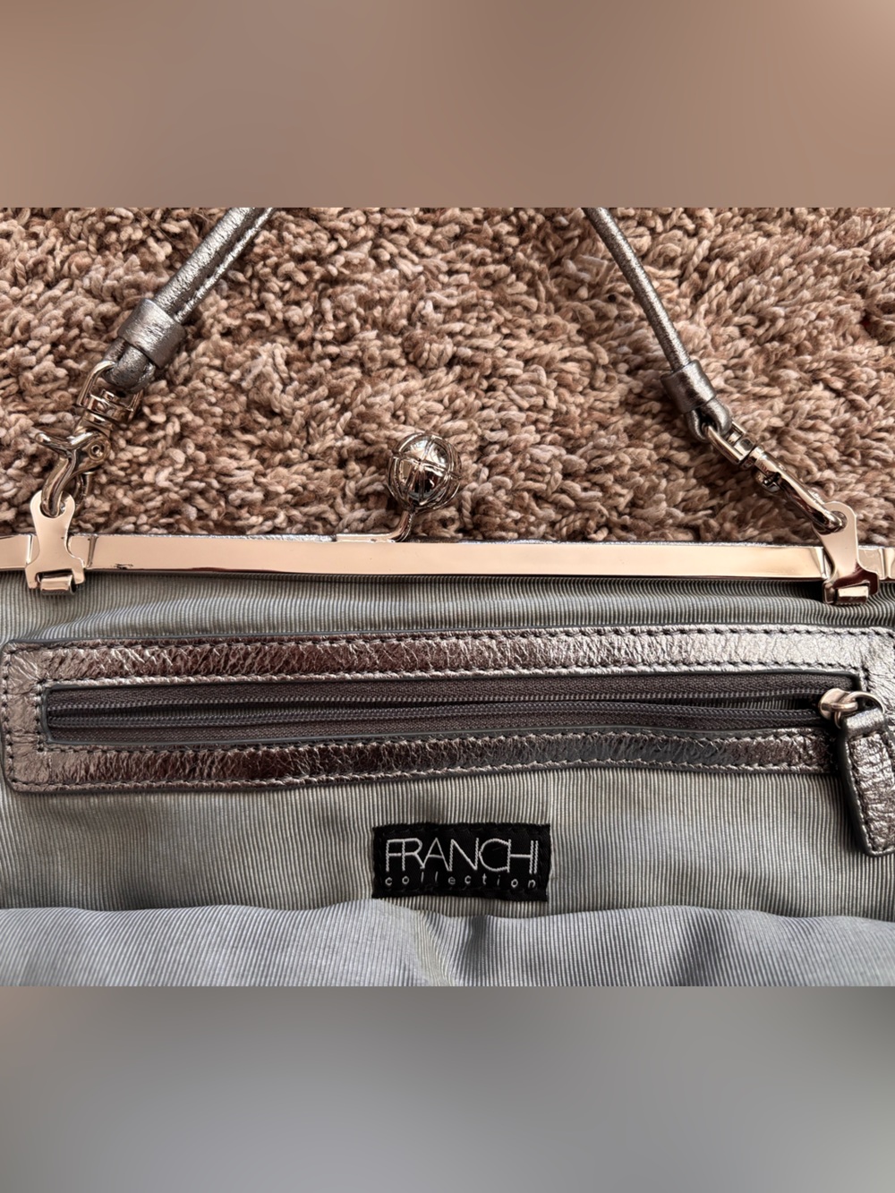 Y2K Metallic Gunmetal Frame Clutch Purse Futuristic Indie Glam Shoulder Bag - Picture 5 of 7